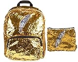Magic Sequin! Reversible Sequin Gold to Silver Fashion Backpack & Matching Zip Pouch