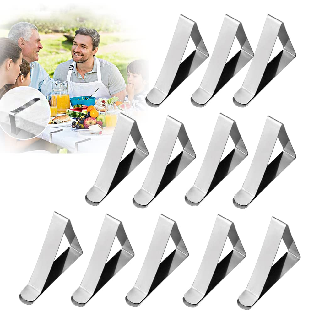 12 Pcs Table Clips Metal, Stainless Steel Table Clip, Table Cloth Holders, Picnic Table Cloth Holder, Suitable for Dining Table, Picnic, Party, Restaurant, Wedding, Camping, Dinner