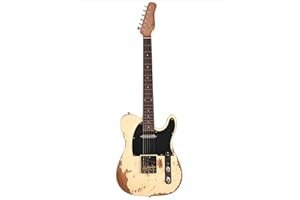 KGD Relic electric guitar mahogany body carbonized maple neck rosewood fretboard 6-string solidbody electric guitar S-S pickupsbrass barrel saddle bridge (Cream Yellow)