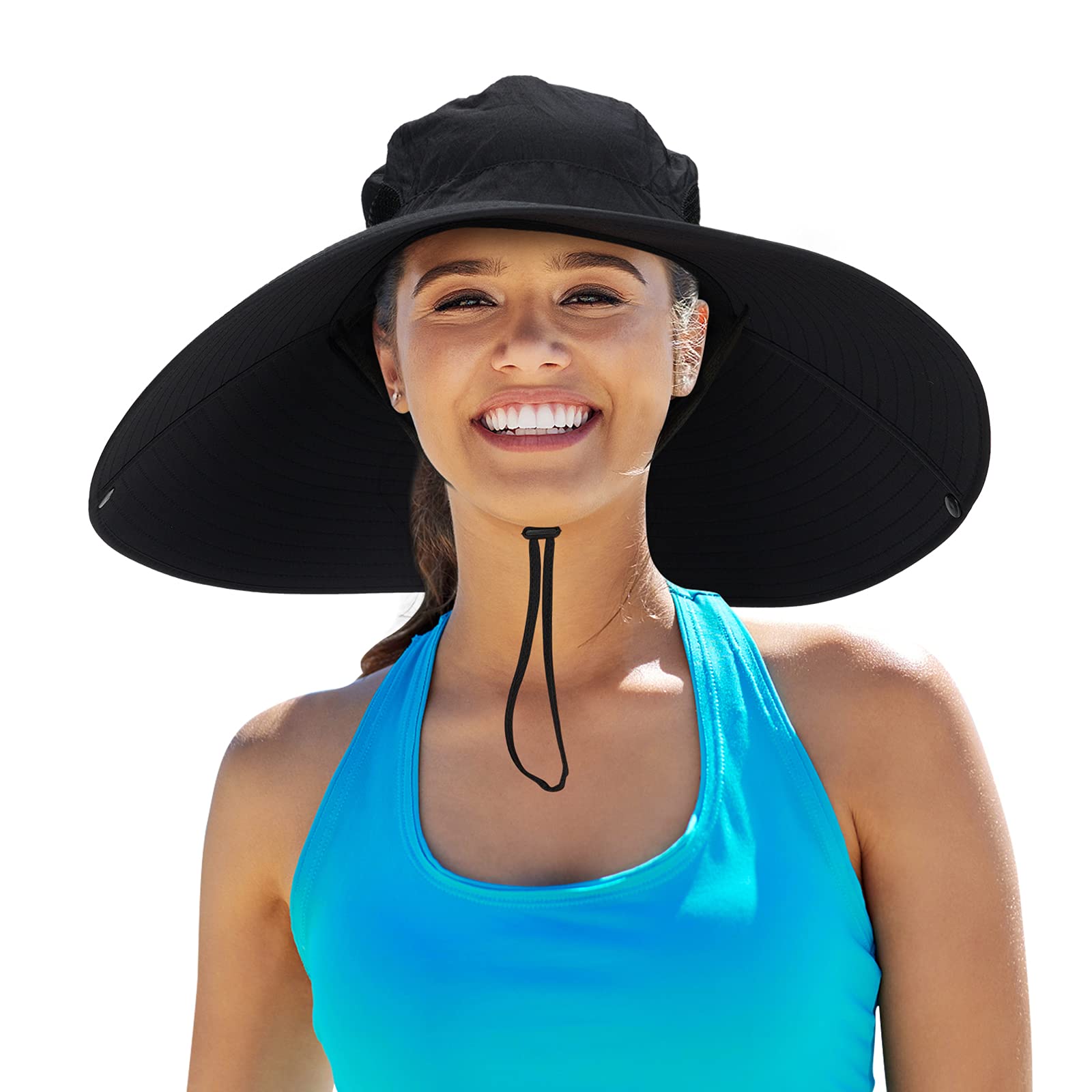 Photo 1 of Leotruny Women Super Wide Brim Sun Hat UPF50+ Waterproof Bucket Hat for Fishing, Hiking, Camping (C04-black)
