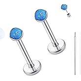 limerencia 20G Hypoallergenic Titanium Opal Threadless Nose Stud Earrings, 2PC Flat Back Push in Stud Earrings Labret Medusa Monroe Helix Cartilage Tragus Conch Piercing Jewelry for Women Men