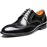 Jepsengord Men's Dress Shoes Wingtip Genuine Cowhide Leather Oxfords with Brogue Formal Business Wedding Derby Shoes