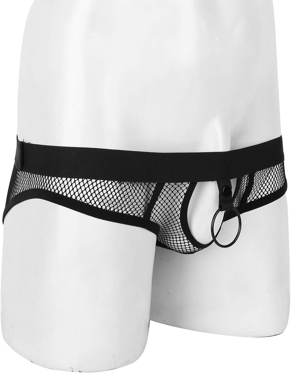 Agoky Mens See Through Fishnet Bikini Briefs Low Rise Open Bulge Pouch Panties Underwear with Metal O-Ring: Clothing