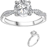 TCXOO Moissanite Engagement Ring for Women, 925 Sterling Silver Wedding Ring Moissanite 2CT Round D Color VVS1 Promise Wedding Band Ring