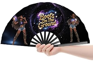 FUAZONR 26 In Sturdy Boots On The Ground Hand Fan, Large Where Them Fans At Folding Fans, Loud Clacking Fans for Line Dancing, Western Hand Fans for Women, Portable Popping Fan for Cowgirl Festival (Black)