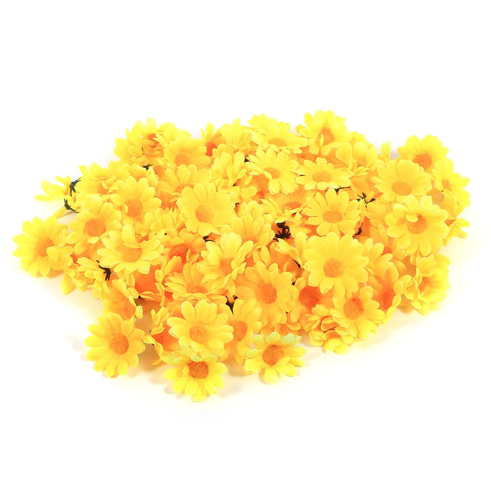 Zerodis 100PCS Gerbera Daisy Artificial Flowers Fabric Blooms for Wedding Decorations DIY Party Craft Supplies Yellow Fake Floral Heads