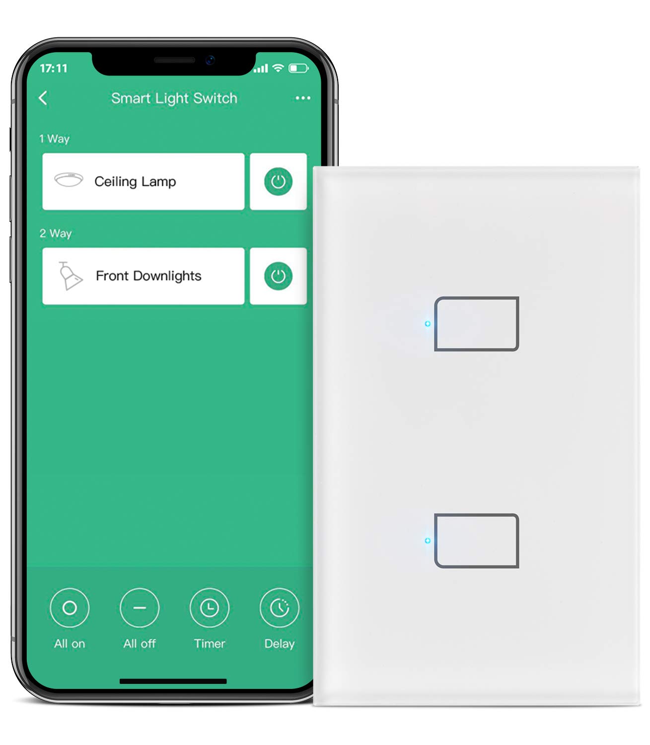 BroadLink Smart Light Switch, Required S3 Hub, 2 Gang Single Live Wire Switch (No Neutral Required), Glass Panel, Compatible with Alexa, Google Home and IFTTT, Remote Control, Schedule