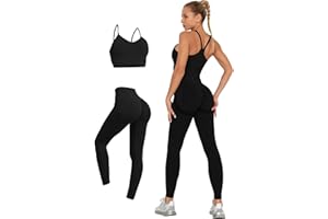 LUBERASU Womens 2 Piece Seamless Workout Sets Butt Lifting Legging with Padded Stretchy Sports Bra Jogging Yoga Gym Outfits