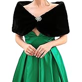 EASEDAILY Wedding Faux Fur Shawls and Wraps Black Bridal Fur Shrug Winter Stoles with Brooch for Women and Brides