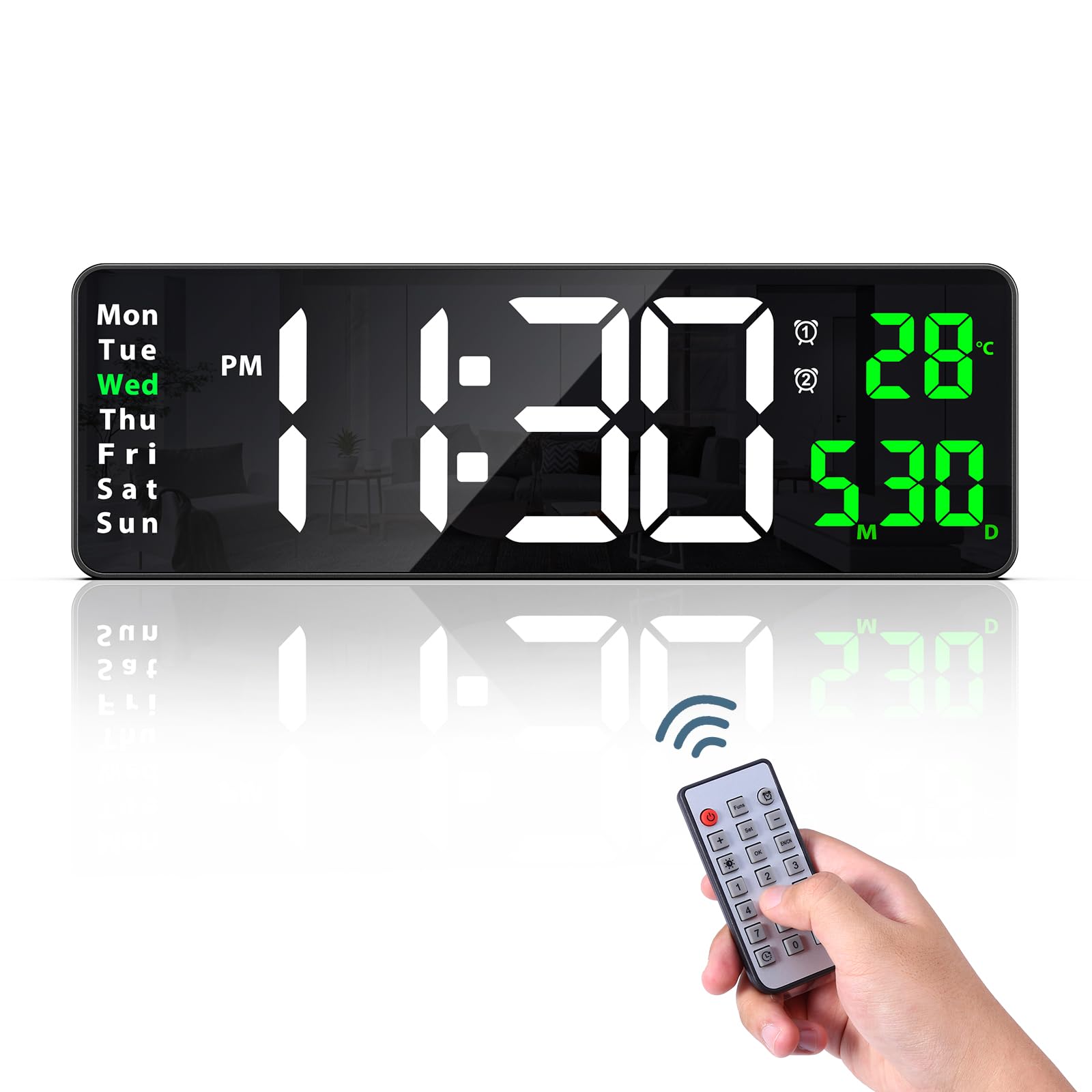 Ankilo Newest 16'' Digital Wall Clock with Remote Control, Large Display Alarm Clock with Big Digits, Auto-Dimming, Timer, DST, Silent Big Desk Clock for Living Room Gym — image 1