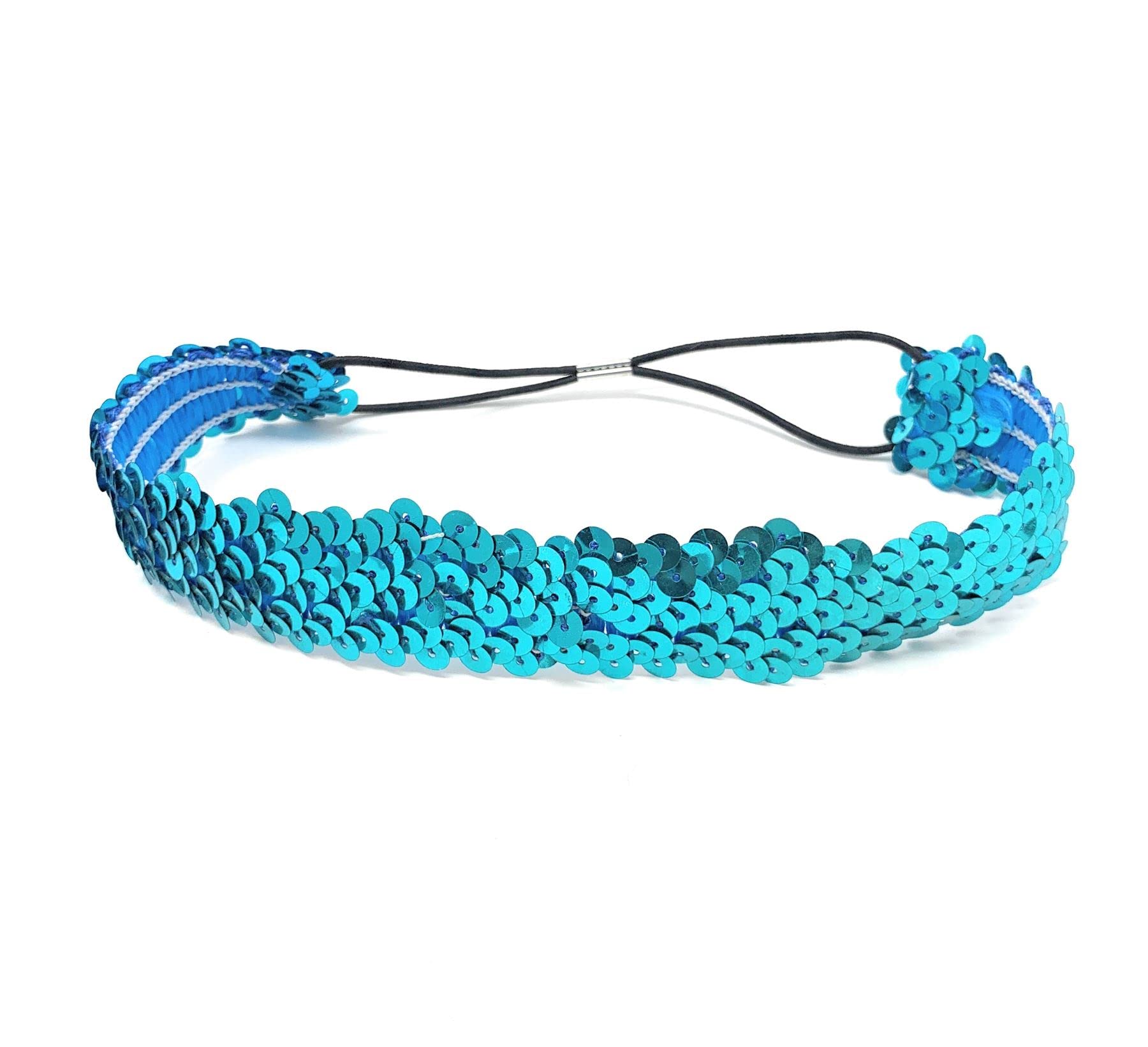 Turquoise Womens Sequin Polyester Fancy Dress Headband 38 x 3cm