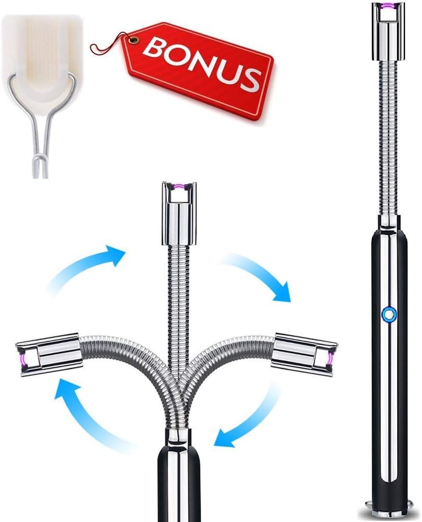 Versatile Plasma Electric Arc Lighter-USB Rechargeable Flameless Electronic Lighters Longer 360° Flexible Neck Safety Switch & Splash & Wind Proof for Candles BBQ Camping Stovetops Fireworks (Black)