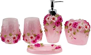 Creative Scents Marquee Bath Ensemble, 5 Piece Bathroom Accessories Set, Marquee Collection Bath Set Features Soap Dispenser, Toothbrush Holder, Tumbler, Soap Dish - Accented with Small Square Mirrors