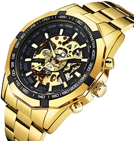 Watches, Men's Watches Sports Mechanical Watch Skeleton Punk with Stainless Steel Bracelet