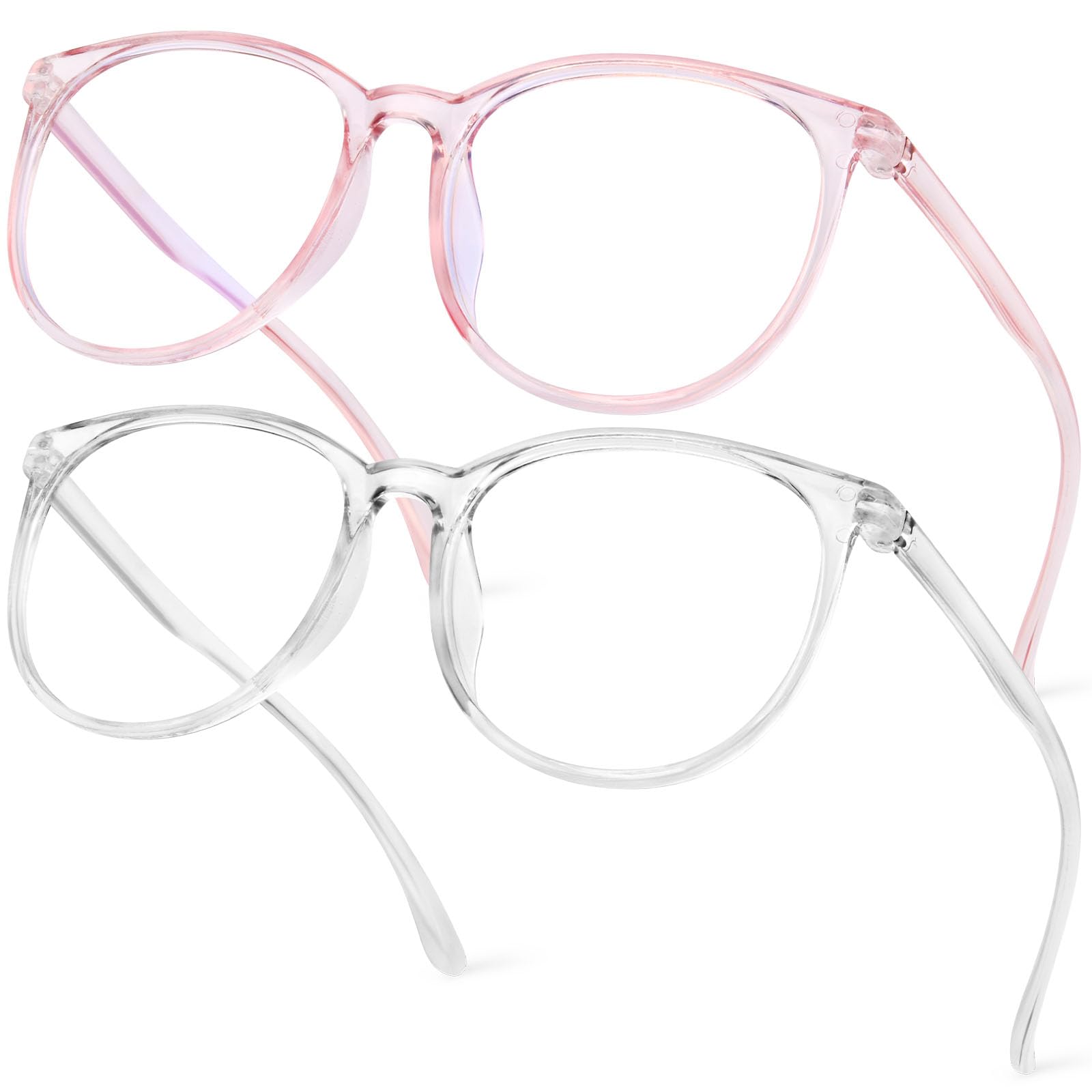 Aomig Blue Light Blocking Glasses, 2 Pcs Anti Blue Light Computer Gaming Glasses for Women Men, Lightweight Blue Light Blocking Reading Filter UV(Transparent Pink+Transparent White)