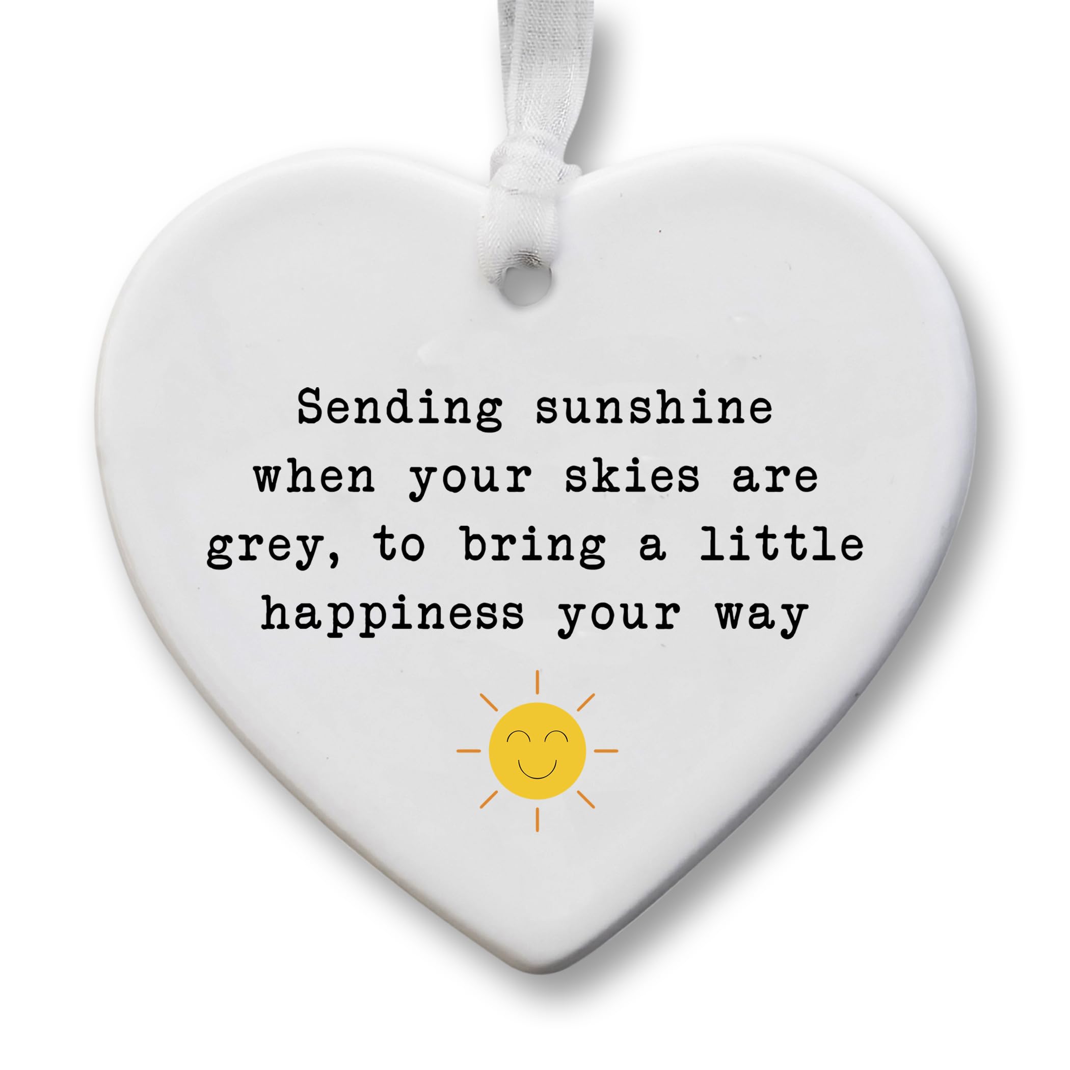 Sending Sunshine Ceramic Heart Gift – Thinking of You Keepsake – Cheer Up Gift for Friend – Encouragement Hanging Ornament – 8cm x 7cm