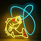 Fishing Neon Sign Dimmable Fish Neon Light for Fishing Shop Wall Decor USB Powered Fishing Hook LED Lights for Fishing Gear Store Yacht Man Cave Living Room Fishing Lover Boys Gifts