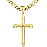 Cameido 925 Sterling Silver Cross Necklace for Men, 18k Gold Over Real Silver Cross Pendant Necklace with 4.5MM Durable Stainless Steel Cuban Link Curb Chain Shiny Cross Necklaces 16-28 Inches