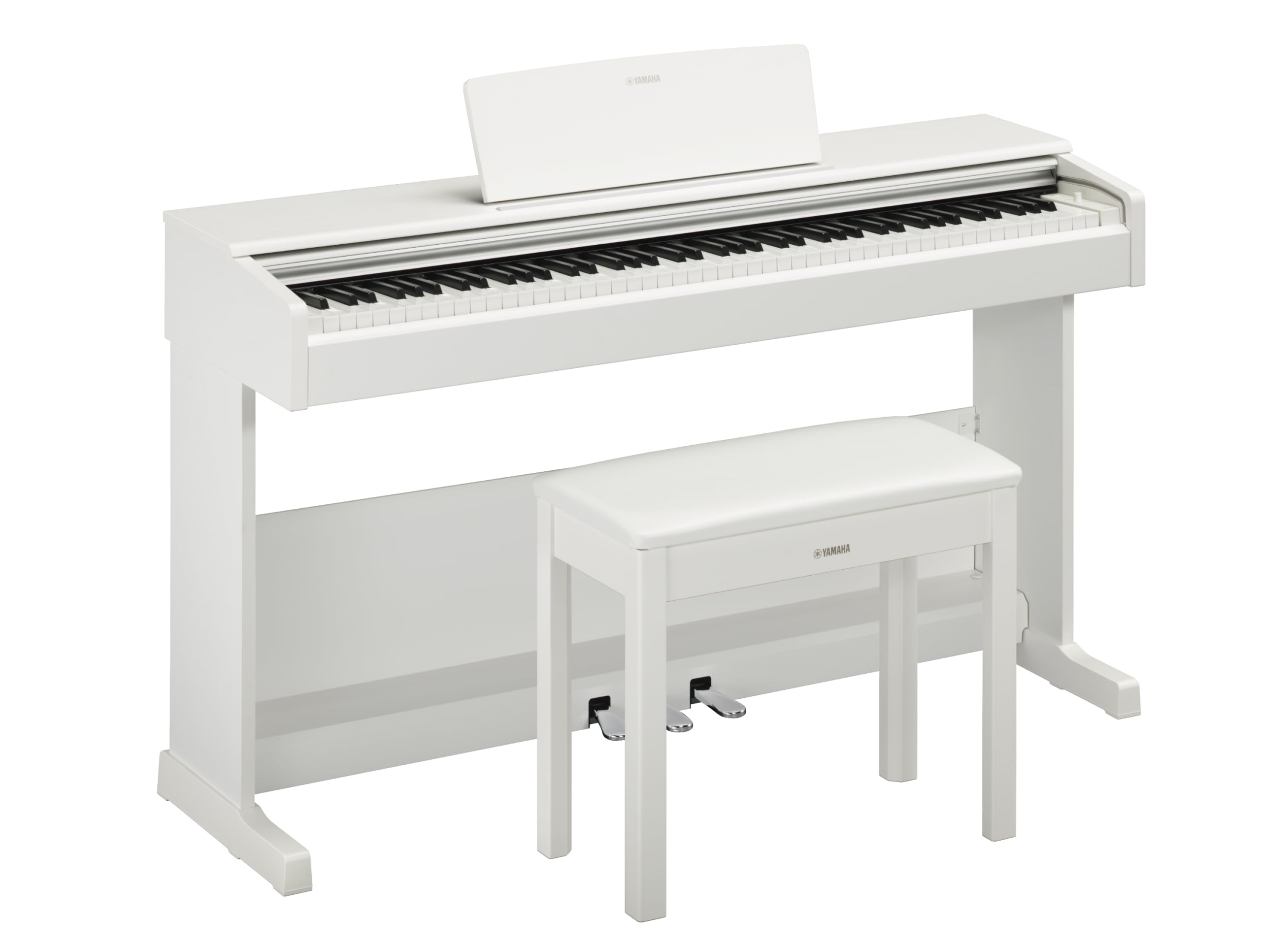 Yamaha YDP105 88-Key Weighted Action Upright Digital Piano for Beginner and Intermediate Players, Dynamic Response, Grand Piano Sound, 3-pedal Unit, Upright Design, Bench Included, White Image