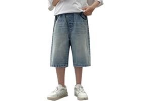 Jorts for Teen Boys Y2K Baggy Jean Shorts Retro Pull On Denim Shorts Elastic Waist Loose Hip Hop Jorts with Pockets
