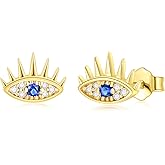 14K Solid Gold Evil Eye Stud Earrings for Women, Minimalist Dainty CZ Evil Eye Earrings Jewelry Gift for Her Christmas Birthday Valentines