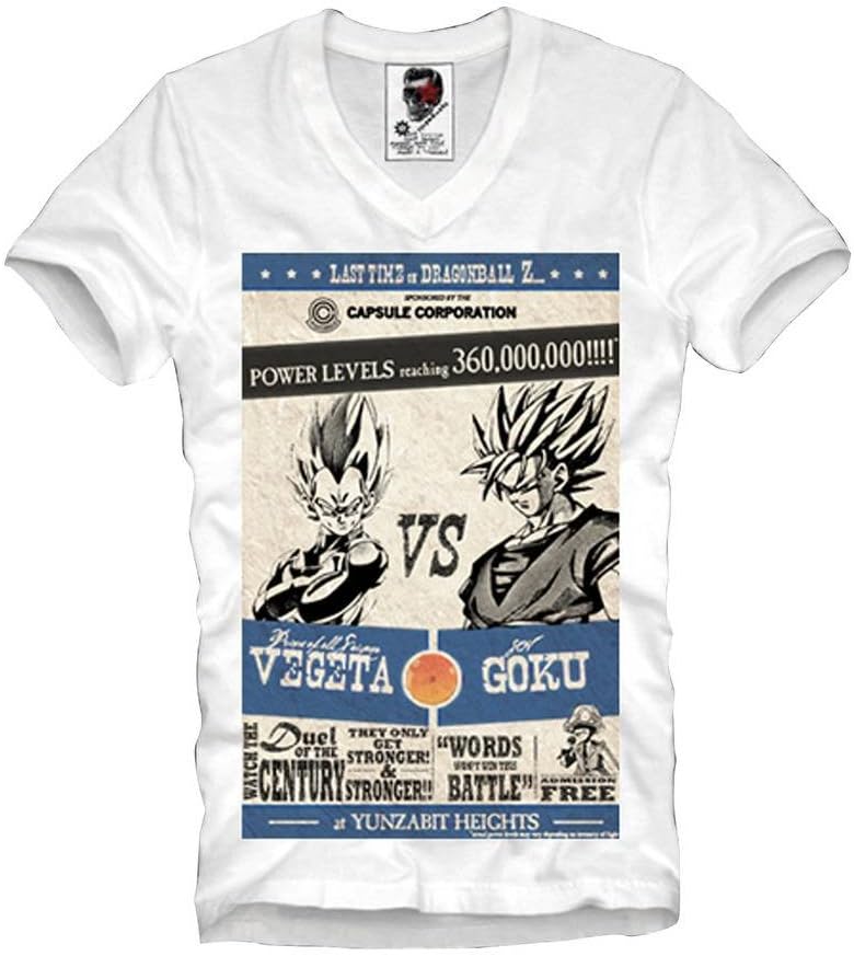 E1SYNDICATE V-NECK T-SHIRT TRAINING SON GOKU VS. VEGETA FIGHT DRAGONBALL GYM S-XL