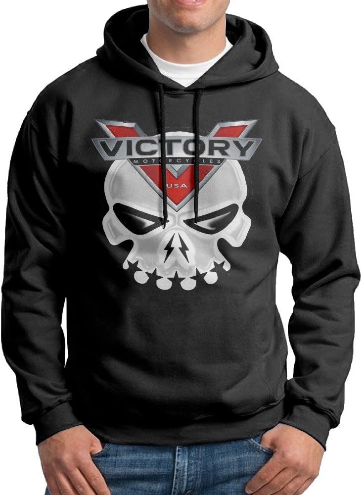 Kapeis Shirts Victory Motorcycles Skull Men's Lightweight Pullover Hooded Sweatshirt Black