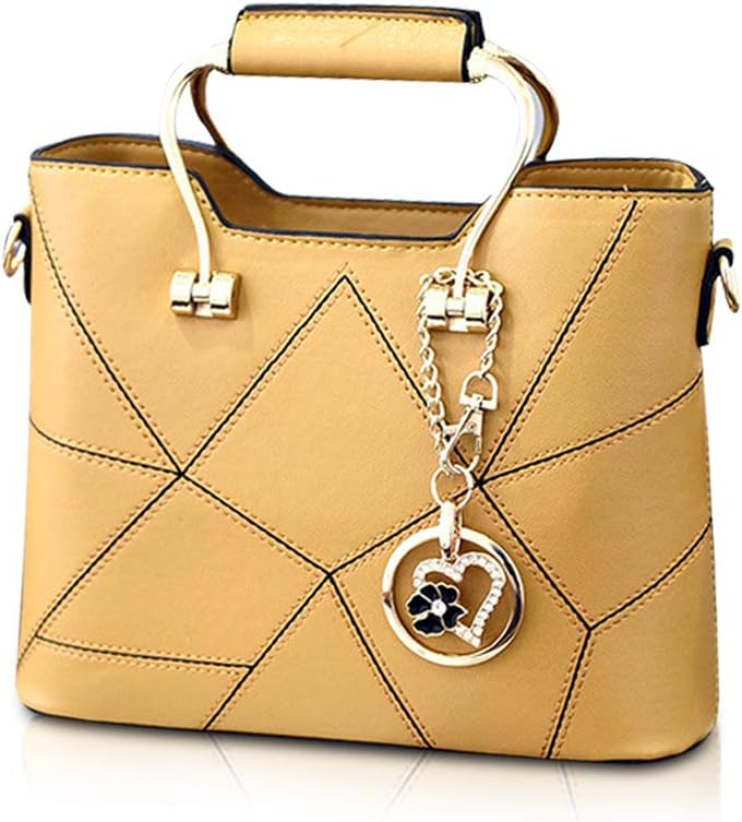 NICOLE & DORIS Fashion Women Small Handbag PU Leather Structured Shoulder Bag Satchel with Metal Crystal Tassel Yellow