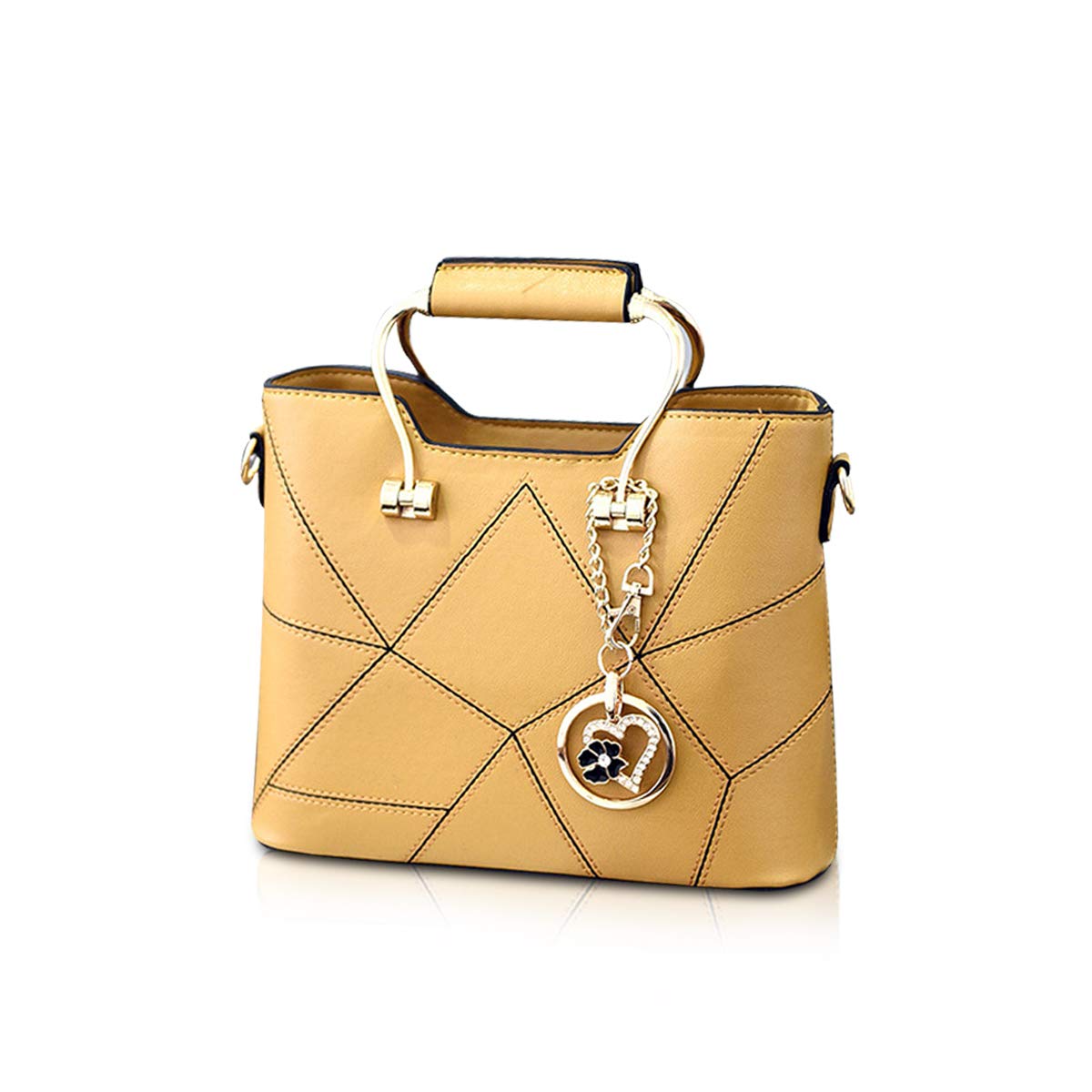 NICOLE & DORIS Fashion Women Small Handbag PU Leather Structured Shoulder Bag Satchel with Metal Crystal Tassel Yellow