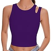 SanxiawaBa Womens Sleeveless Ribbed Tank Top Asymmetrical Shoulder Scoop Neck Casual Basic Fitted Crop Top