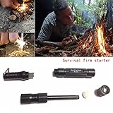 Enjoydeal Fire Starter, Magnesium SPARK Starter Aircraft Aluminum Emergency Survival Kit Camping Tool W Tactical Keychain Black