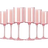 TrophyToast Pink Wine Glasses - Hand Blown Square Colored Wine Glasses with Long Stems, Set of 6 - 14oz Each, Ideal for All Occasions