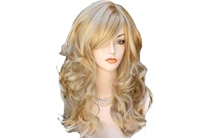 AneShe Wig Women's 2 Tones Blonde Mixed Big Wave Synthetic Hair Long Wavy Curly Hair Wigs (Golden/Blonde)