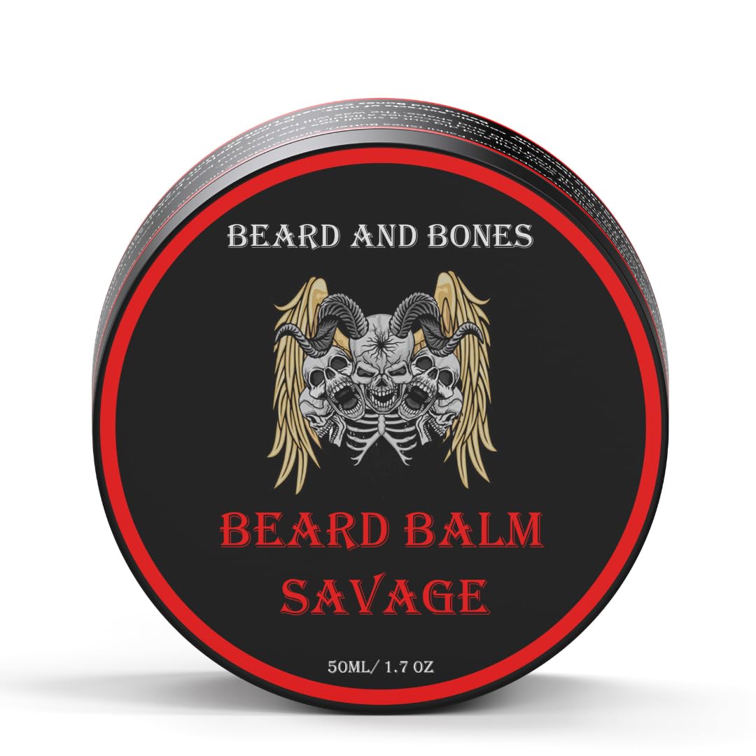 Beard and Bones - 50ml Nut-Free Beard Balm for Men | Shea Butter, Jojoba Oil & Grapeseed Oil | Moisturizing & Nourishing Balm for Coarse Beards | 6 Scent Choices (Shadow)