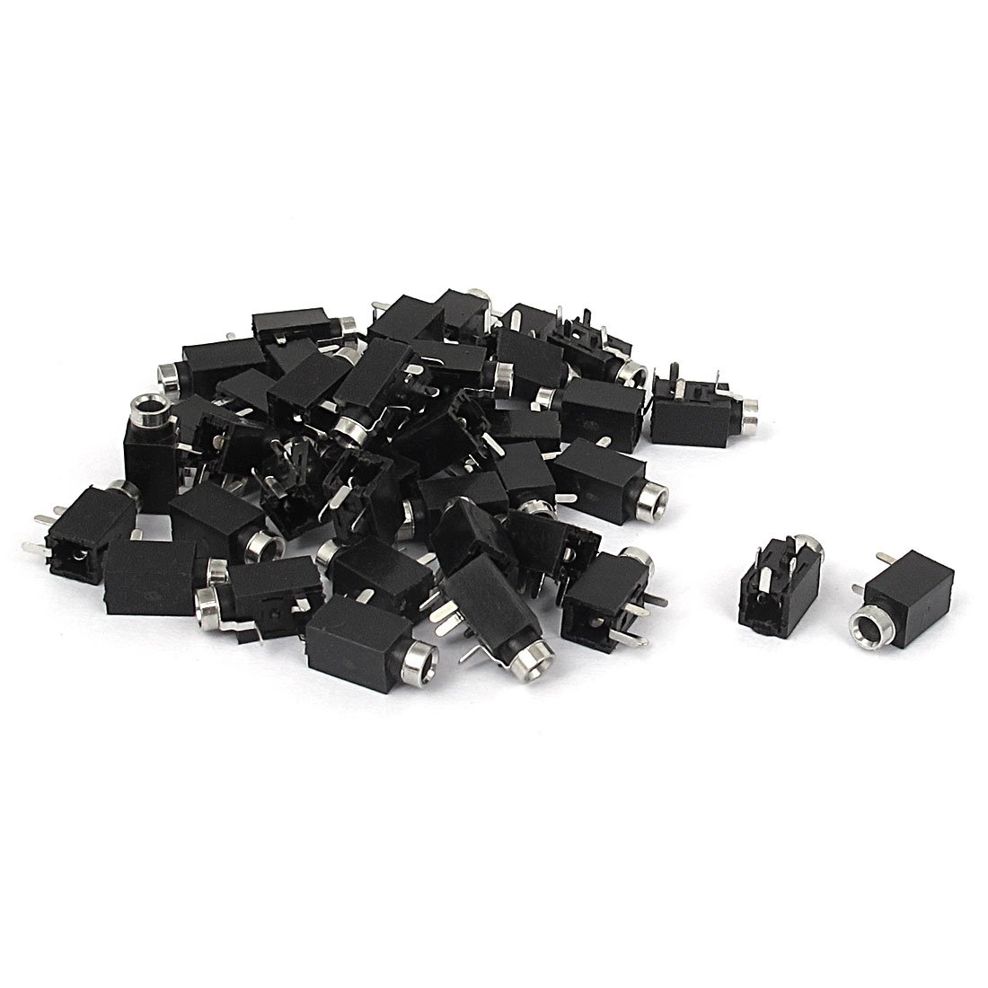 Sourcingmap PCB Mount 4 Terminals 2.5mm Stereo Jack Socket Connector 40 Pcs Black