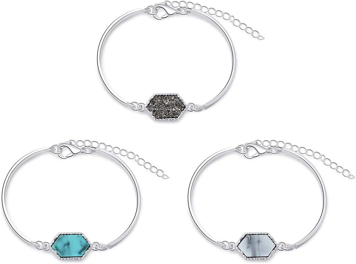 MissNity Faux Druzy Bangle Bracelet Fashion Jewelry Women Girls Hexagon Charm Link Bracelets Gifts for Her