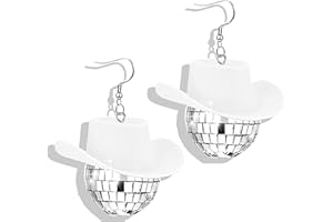 FRODETE Disco Ball Earrings for Women Silver Disco Earrings Sparkly Mirrorball Earrings 70's Earrings Disco Outfits Accessories for Women