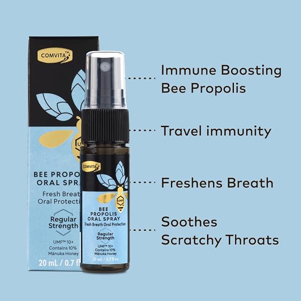 COMVITA BEE PROPOLIS THROAT SPRAY – NATURAL IMMUNE SUPPORT, SOOTHING MINT FLAVOR WITH NEW ZEALAND UMF 10+ MANUKA HONEY, ANTIOXIDANT, DIETARY SUPPLEMENT – 0.7 FL OZ
