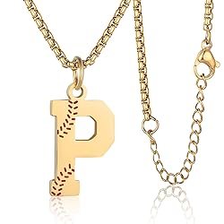Susook Baseball Initial Necklace for Men Baseball