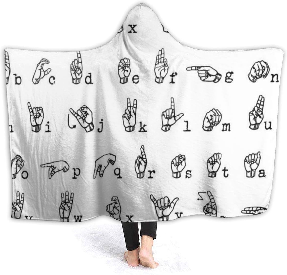 ZYZROSE Hooded Blanket 3D Sign Language Alphabet Print