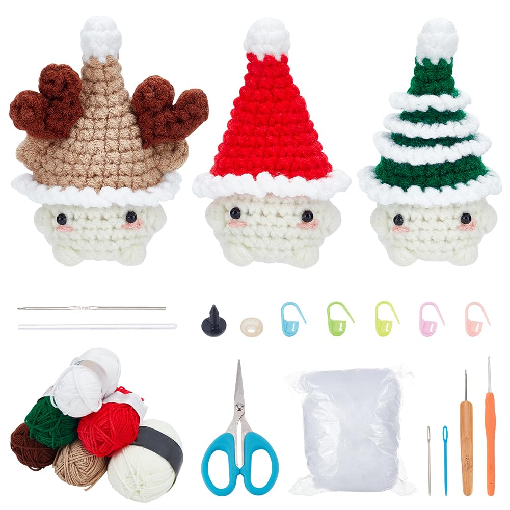 ORIGACH 6 Sets Crochet Christmas Mushroom Baby with Hat Kit for Beginners, DIY Starter Crochet Kit for Adults, Complete Crochet Set with Step by Step Video Tutorial for Christmas Parties Ornaments