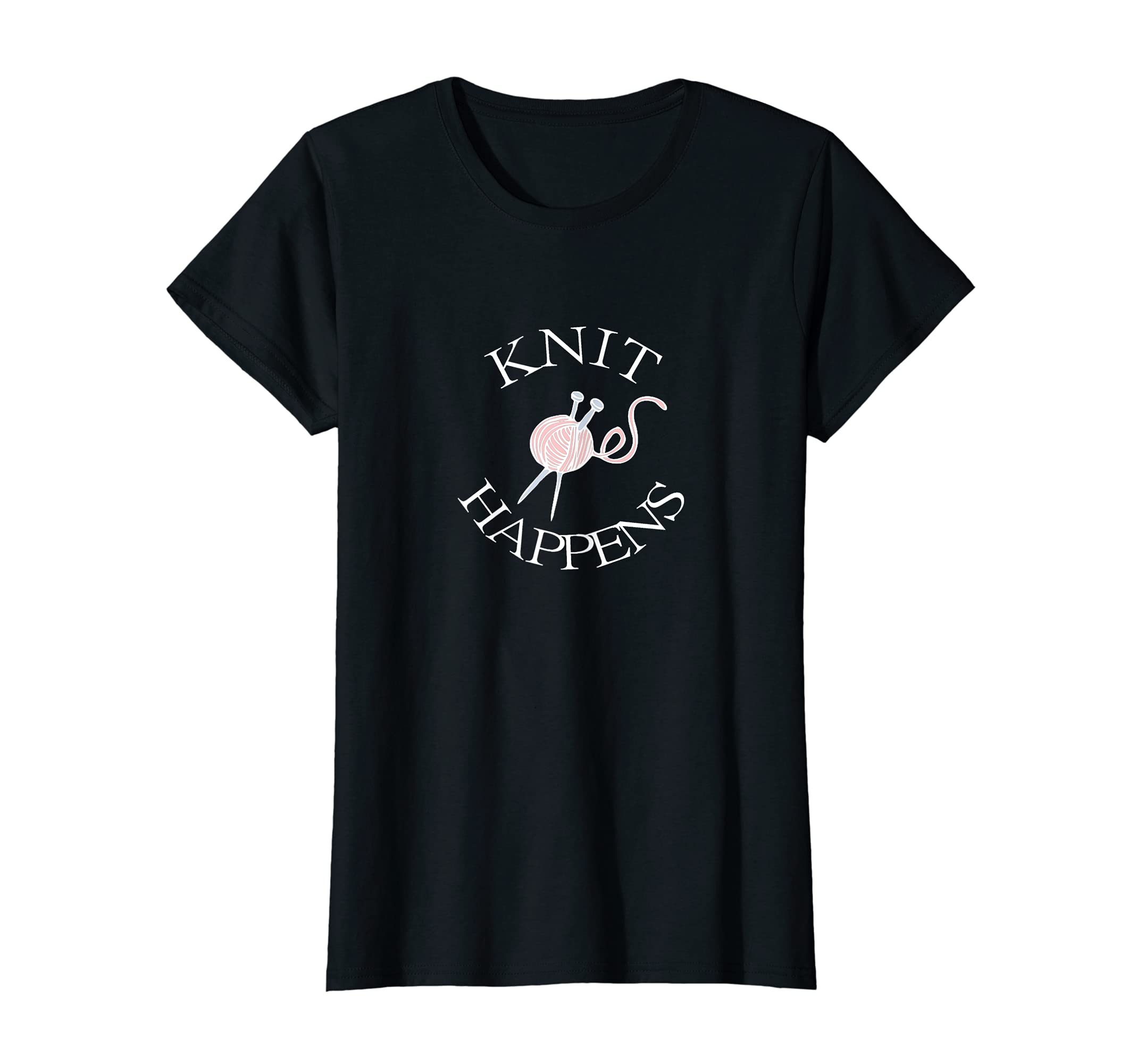 Womens Knitting, Crocheting, Yarn, crafts. "Knit Happens" dark T-Shirt
