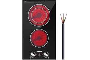 WECELEH 12 Inch Electric Cooktop 3200W 2 Burners Built-in Electric Stovetop with 11 Power Levels Knob Control,Safety Lock,Over-Heating Protection,Hot Surface Indicaton 220-240V