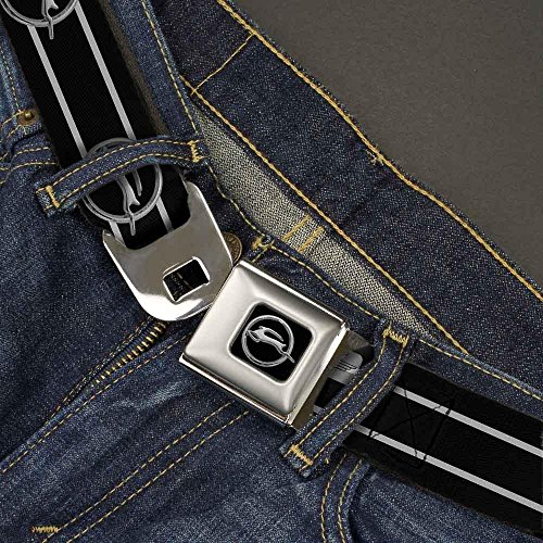 Buckle-Down Seatbelt Belt - 1962 Chevrolet Impala Deer Emblem/Stripe Black/Silver - 1.5" Wide - 24-38 Inches in Length