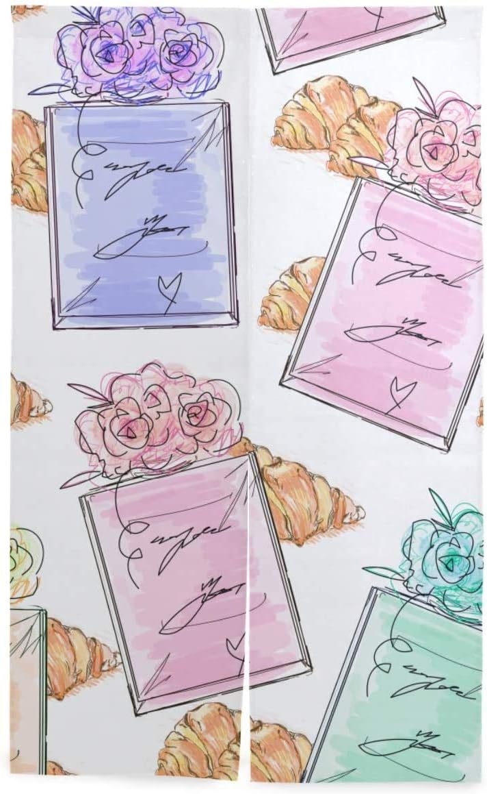 Amazon Tinzzeros のれん おしゃれ ファッションイラスト香水クロワッサンパターンフランス 涼簾 季節を感じ ロング 暖簾 飾っ お部屋 日本画風 モダン 遮光遮熱 光を通すのれん 突っ張り棒付き 幅85 丈1 のれん オンライン通販