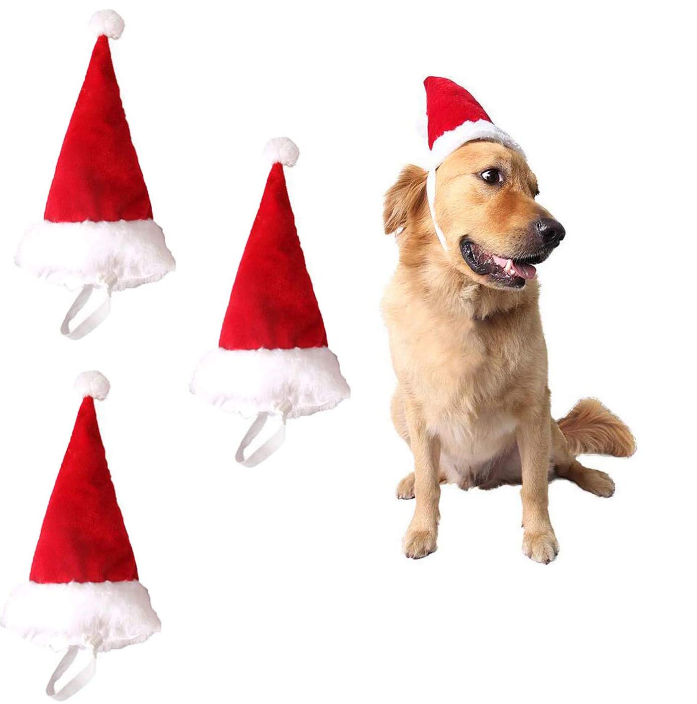 Pack of 3 Small Santa Hats for Dogs and Cats Pet Christmas Costume