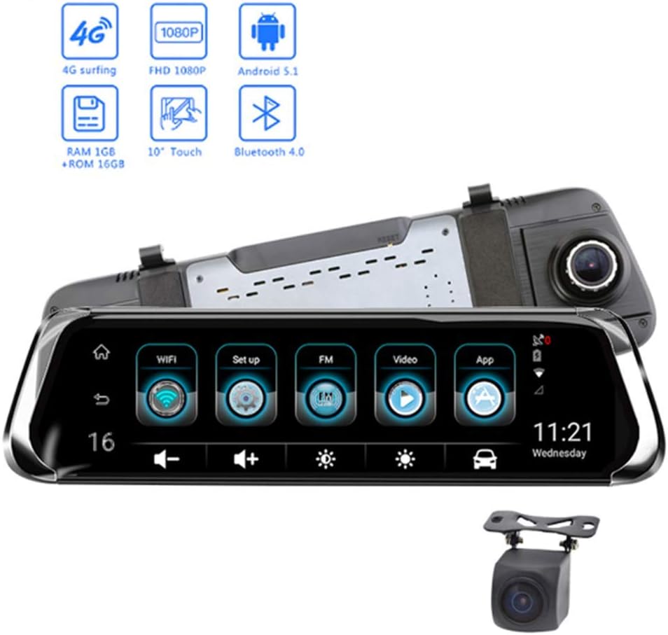 Mengen88 Mirror Dash Cam,1080P Bluetooth 10" Touchscreen 150° Angle in Car Camera 4G WiFi Lens Dashboard Camera with Intelligent Navigation HD Rear View GPS Track History