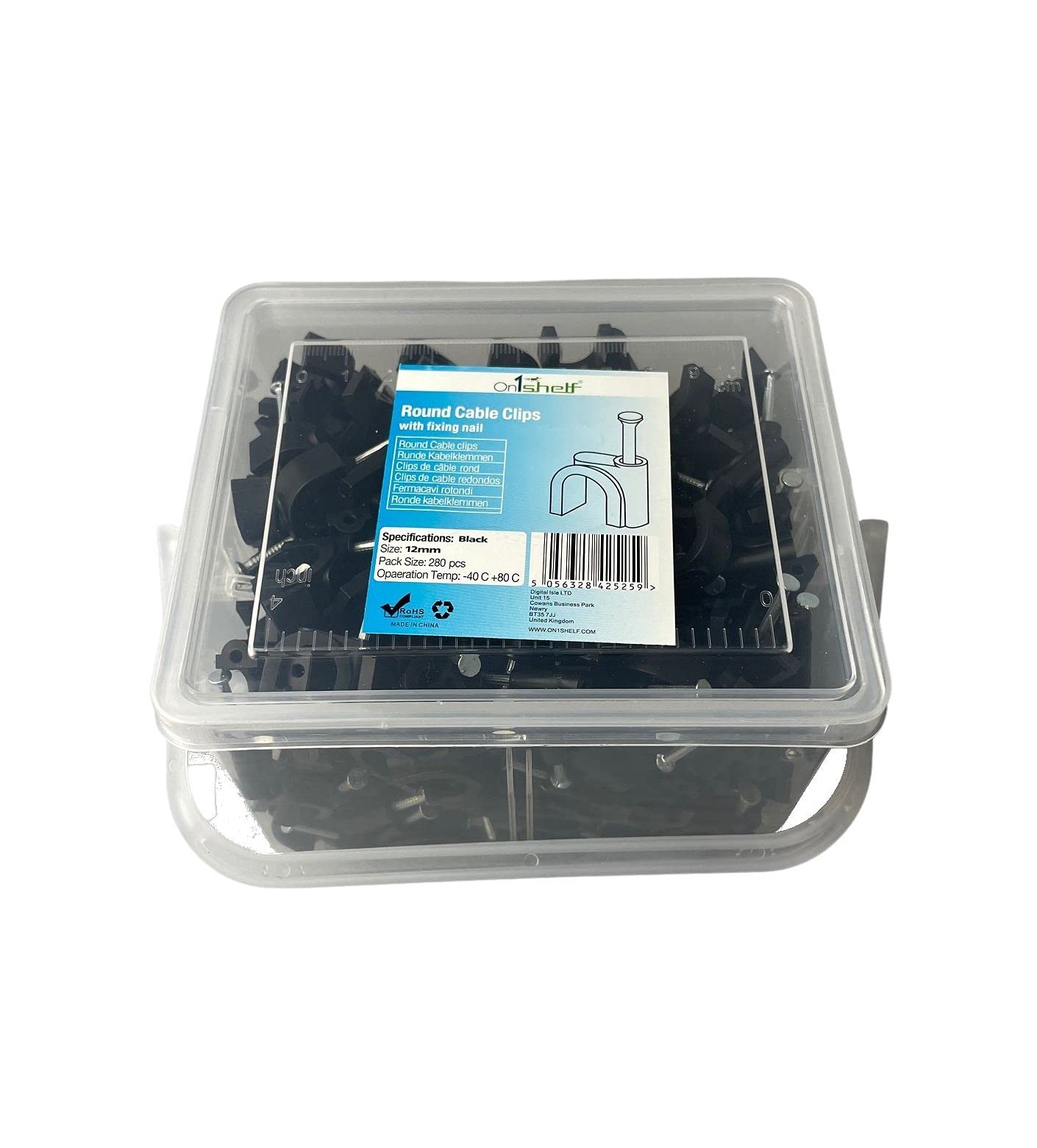 Black Round Cable Clips K-Type Trade Box, 12mm- 280 Pieces