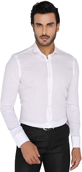 slim fit white linen shirt