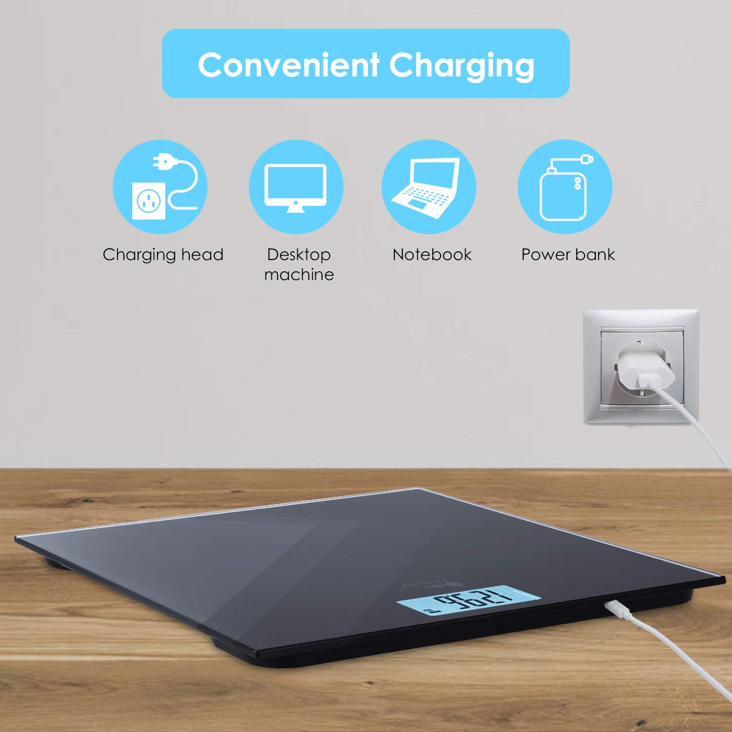 himaly Digital Body Weight Scale, USB Rechargeable Bathroom Scale with Step-On Technology, Back Light Display, Digital Weight Scale, 400Ibs/180kg Capacity, 6mm Tempered Glass